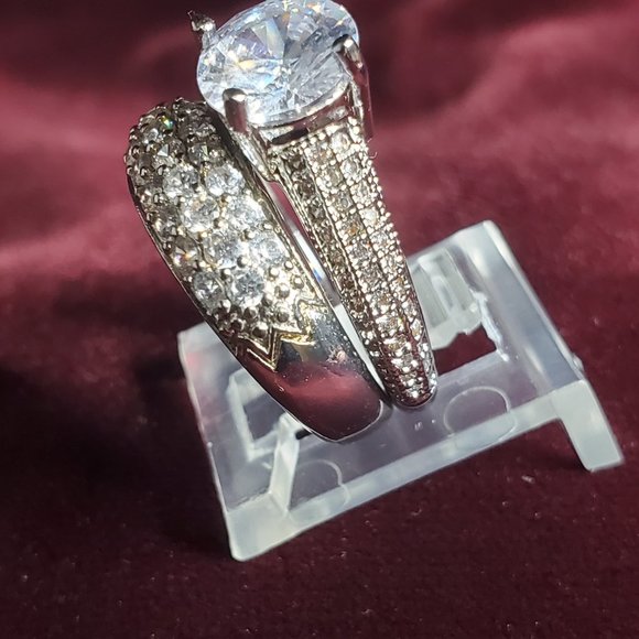 Xena Engagement Ring - 18K Platinum Plated Copper - Pave CZ- Crown Setting. - Picture 6 of 16